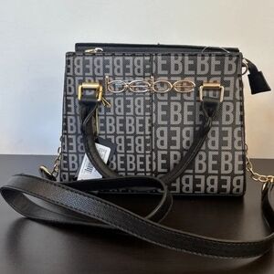 Bebe Black Gray Monogram Crossbody Bag New